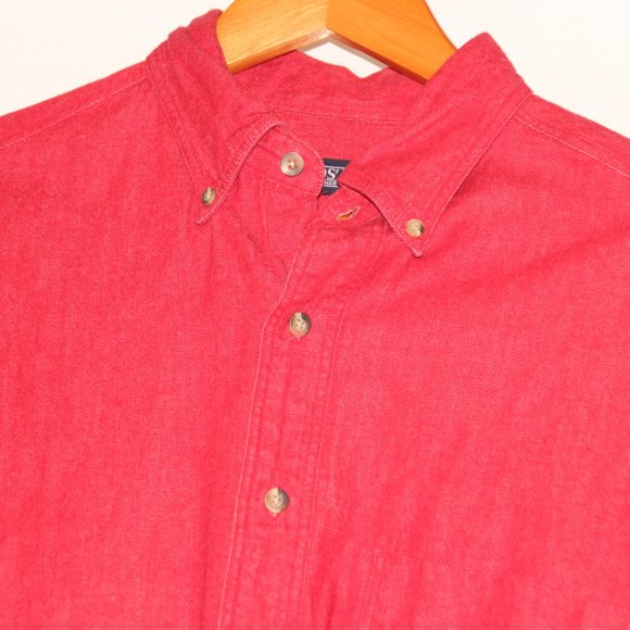 Vintage 90s Lands End Mens Medium Faded Stonewashed Cotton Button Up Shirt - Picture 4 of 9